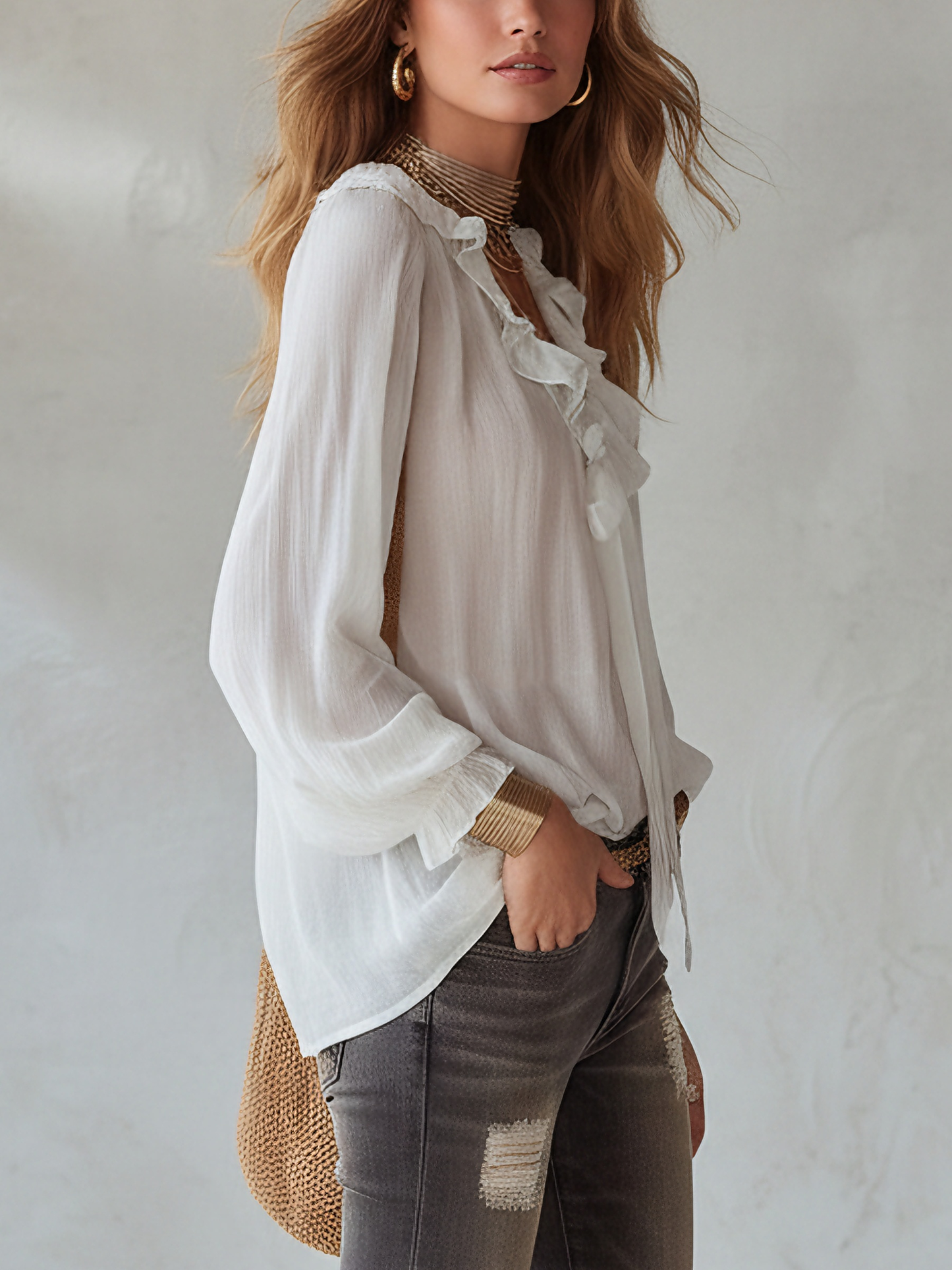 Blusa de Gasa con Volantes – Ligera y con Caída Fluida