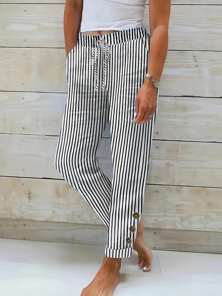 CRISTINA | Pantalón de Rayas con Botones Laterales
