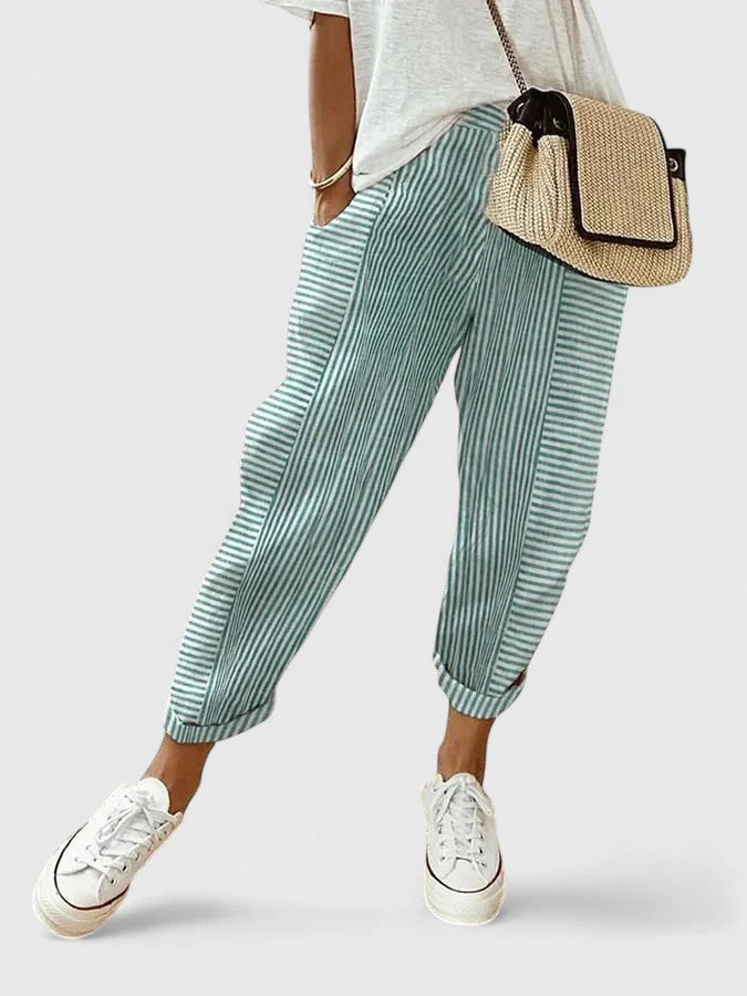 NIEVES | Pantalón de Rayas Finas con Bajo Recogido