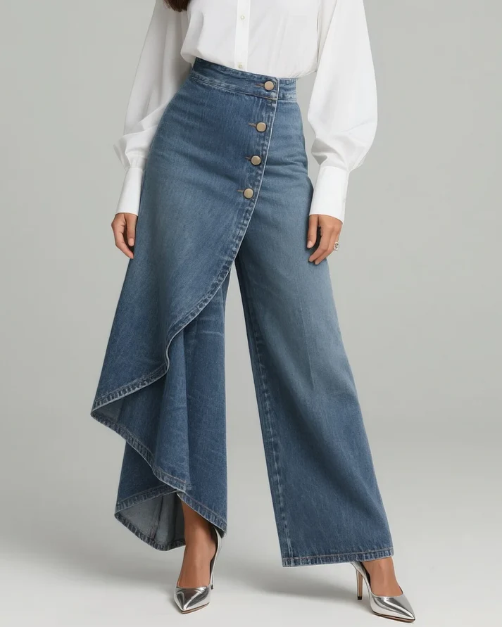 AUDREY | Pantalón Vaquero de Pierna Ancha con Vuelo