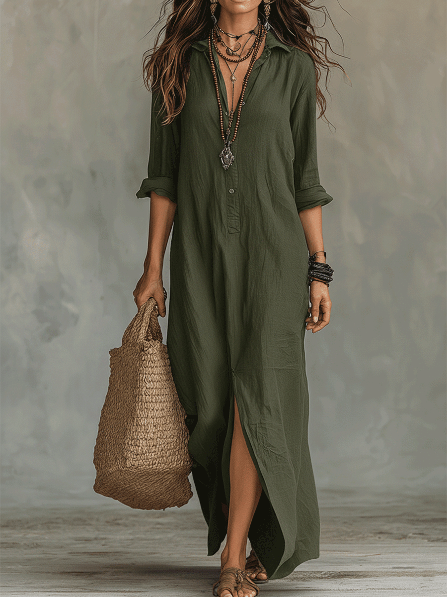 Vestido Negro | Estilo Bohemio con Botones