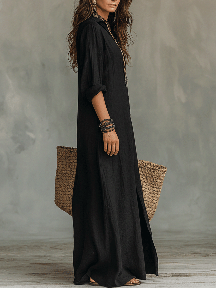 Vestido Negro | Estilo Bohemio con Botones