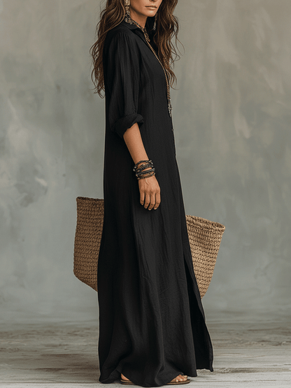 Vestido Negro | Estilo Bohemio con Botones