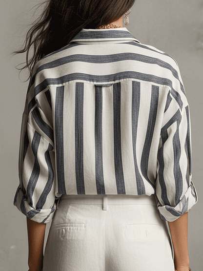 Camisa de Rayas de Algodón y Lino de Manga Larga – Ligera y Versátil