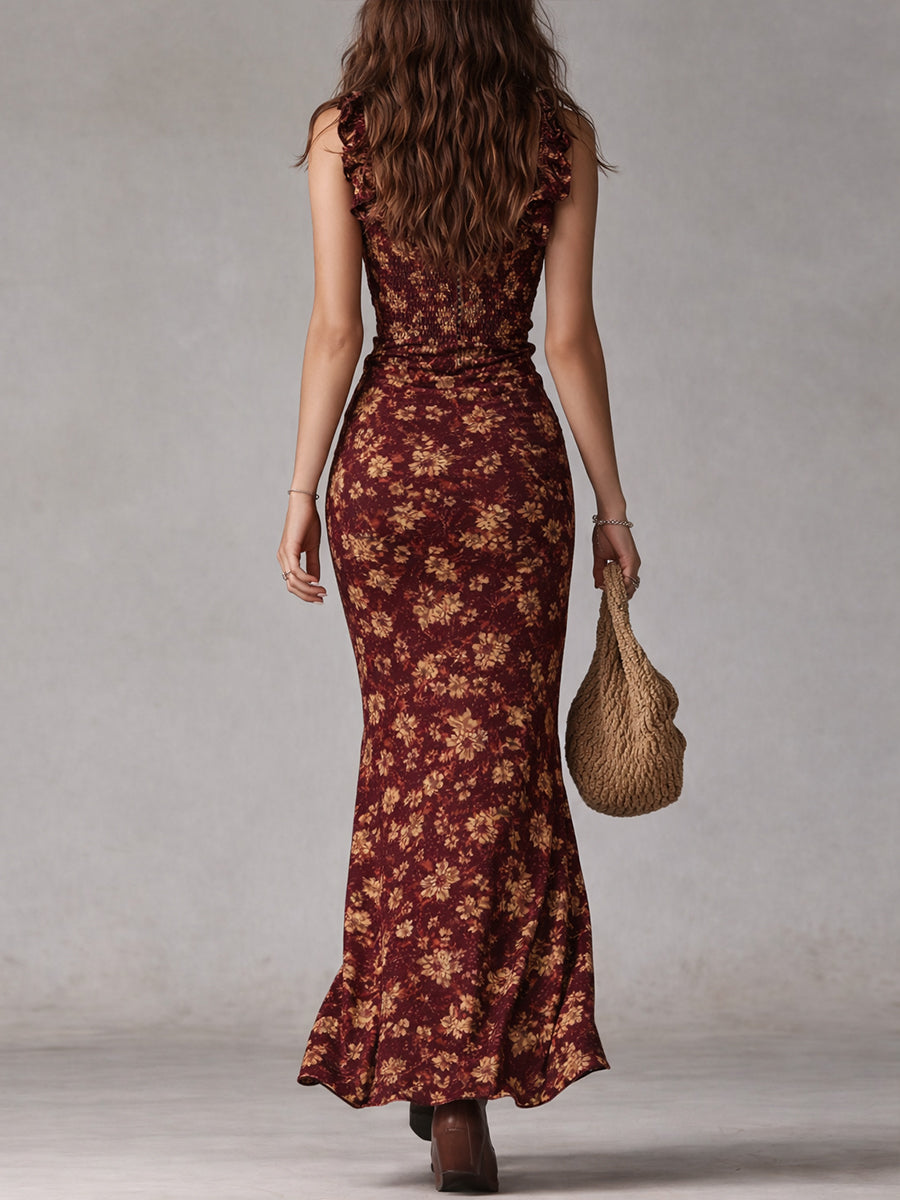 Vestido Maxi Boho con Volantes y Abertura Alta