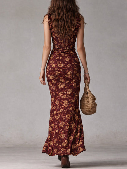 Vestido Maxi Boho con Volantes y Abertura Alta