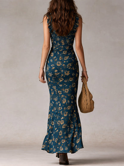 Vestido Maxi Boho con Volantes y Abertura Alta