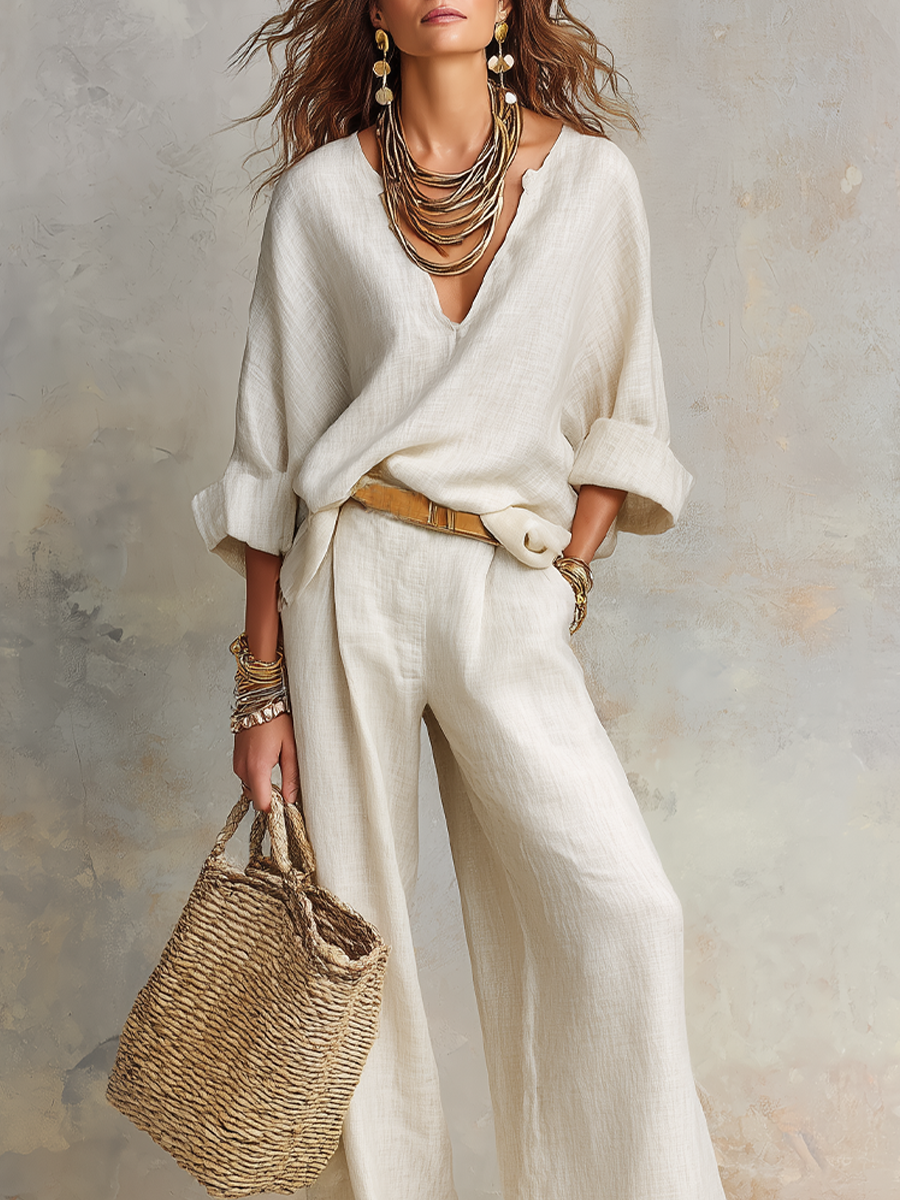 Conjunto de Lino Natural Blanco Roto – Fluido, Fresco y Estilo Relax