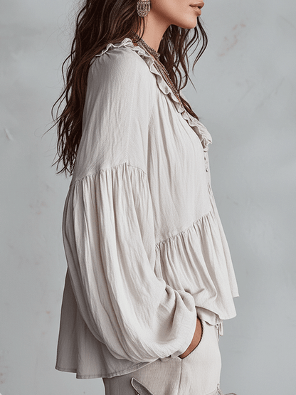 Blusa Boho con Volantes y Escote en V – Ligera, Romántica y Fluida