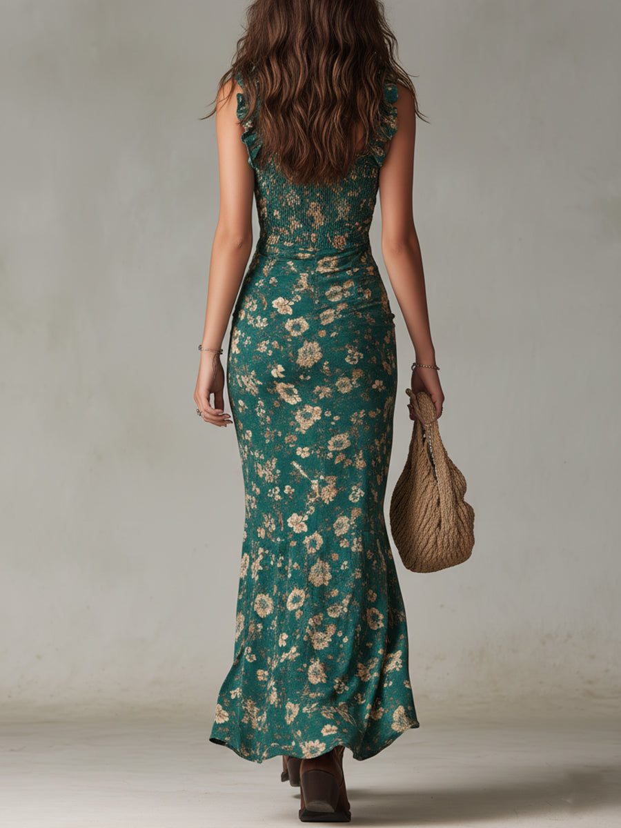 Vestido Maxi Boho con Volantes y Abertura Alta