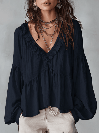 Blusa Boho con Volantes y Escote en V – Ligera, Romántica y Fluida