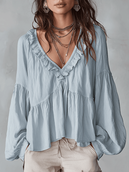 Blusa Boho con Volantes y Escote en V – Ligera, Romántica y Fluida