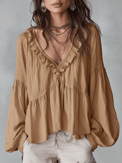 Blusa Boho con Volantes y Escote en V – Ligera, Romántica y Fluida