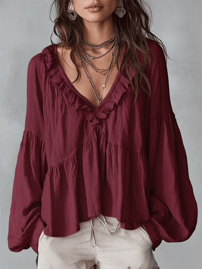 Blusa Boho con Volantes y Escote en V – Ligera, Romántica y Fluida