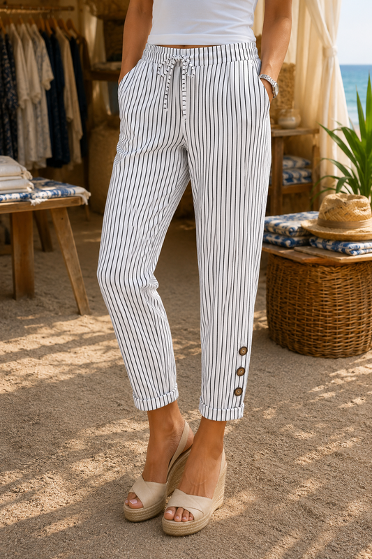 CRISTINA | Pantalón de Rayas con Botones Laterales
