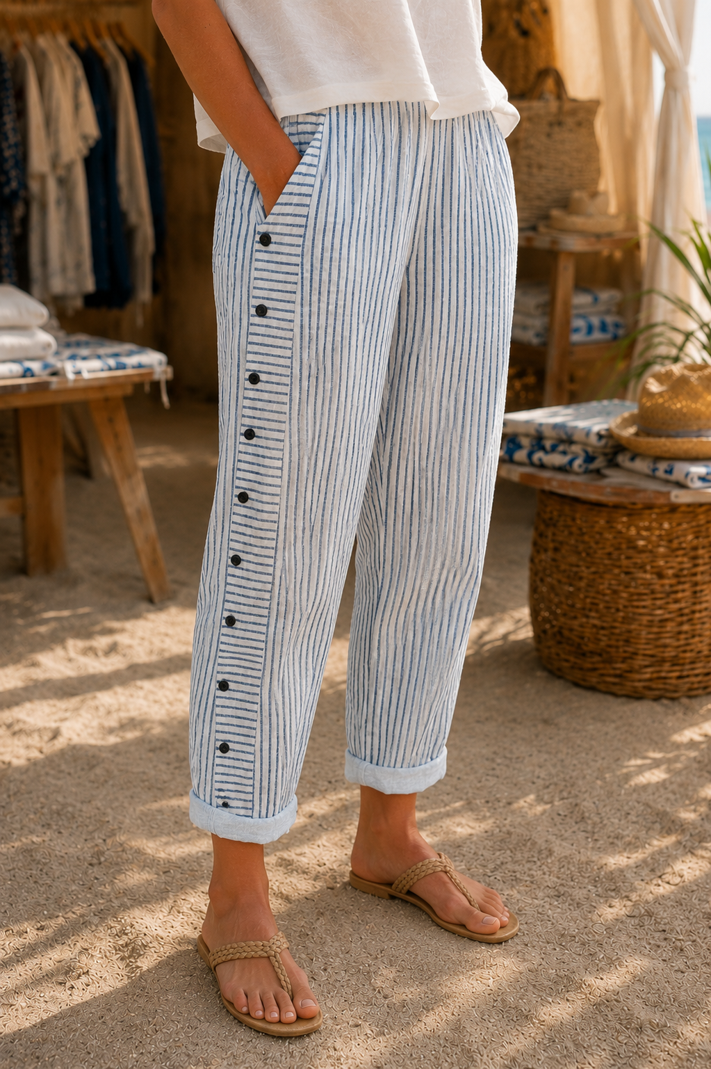 SILVIA | Pantalón de Rayas con Botones