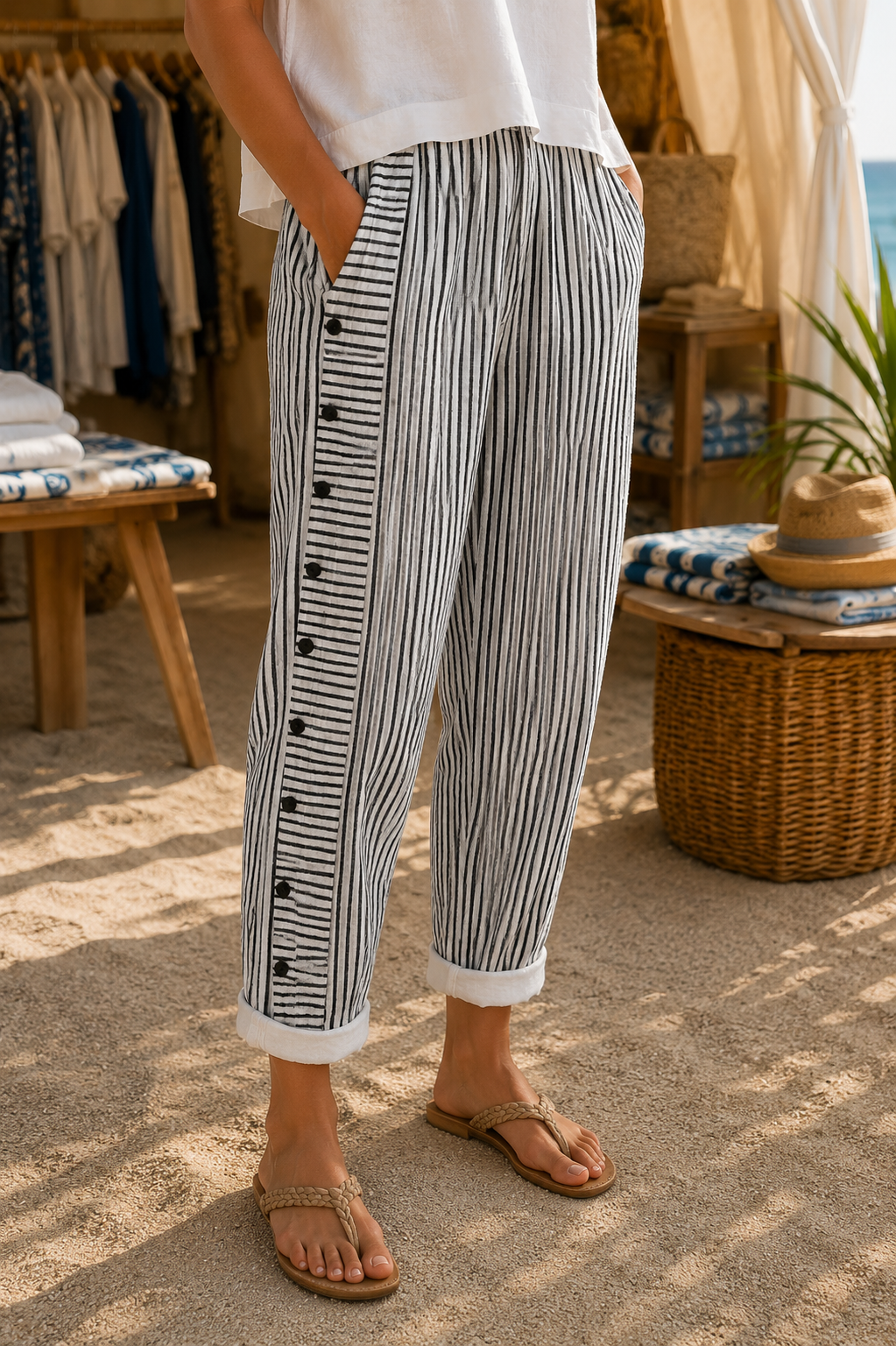 SILVIA | Pantalón de Rayas con Botones
