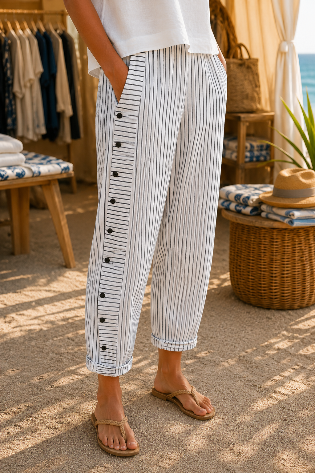 SILVIA | Pantalón de Rayas con Botones