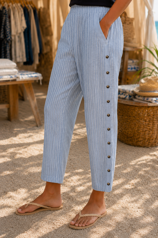 RAQUEL | Pantalón de Rayas con Botones Laterales