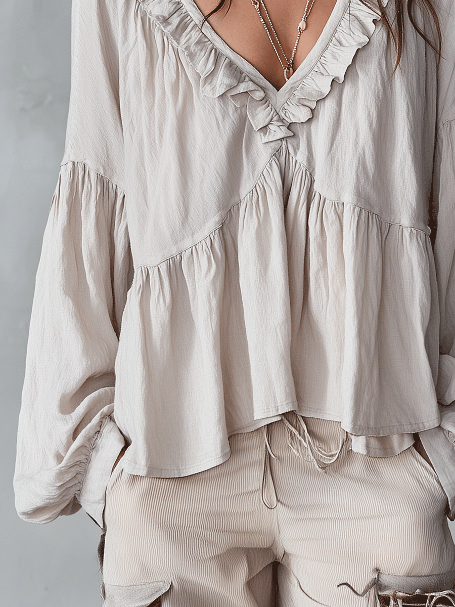 Blusa Boho con Volantes y Escote en V – Ligera, Romántica y Fluida