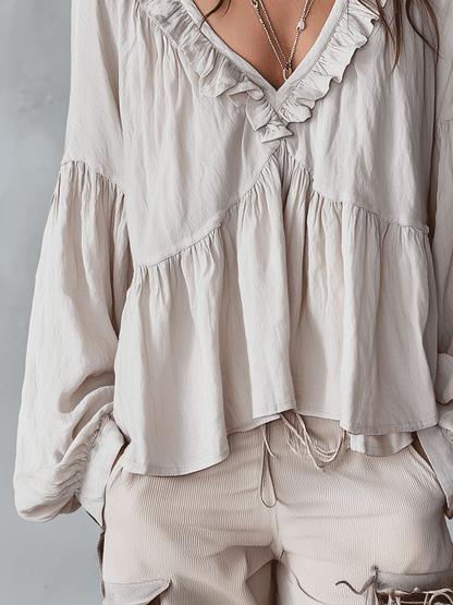 Blusa Boho con Volantes y Escote en V – Ligera, Romántica y Fluida