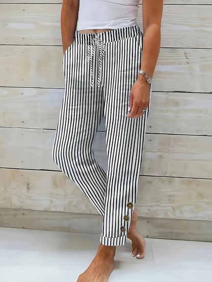 CRISTINA | Pantalón de Rayas con Botones Laterales