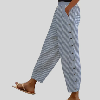 RAQUEL | Pantalón de Rayas con Botones Laterales