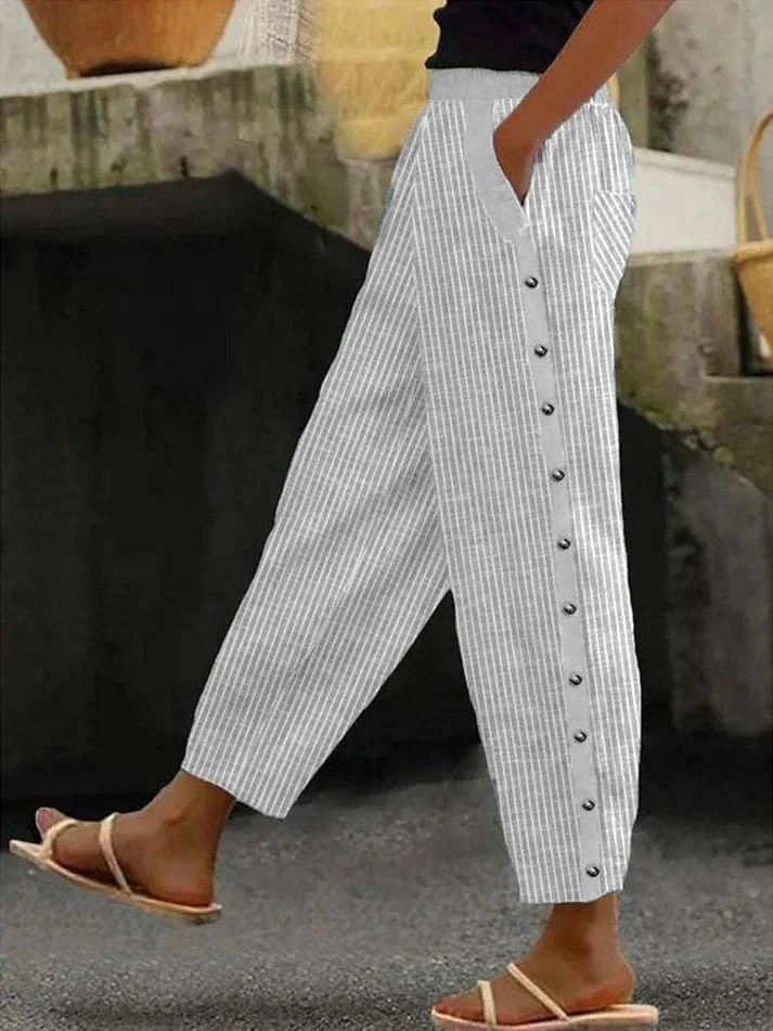RAQUEL | Pantalón de Rayas con Botones Laterales