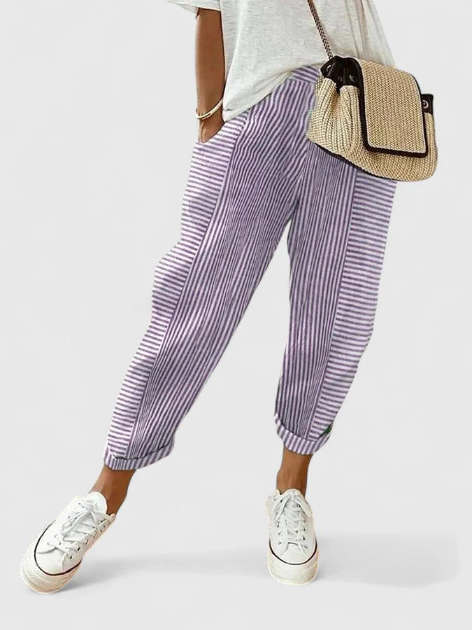 NIEVES | Pantalón de Rayas Finas con Bajo Recogido