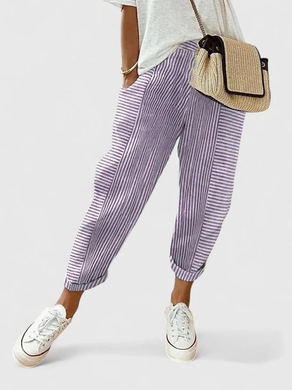 NIEVES | Pantalón de Rayas Finas con Bajo Recogido