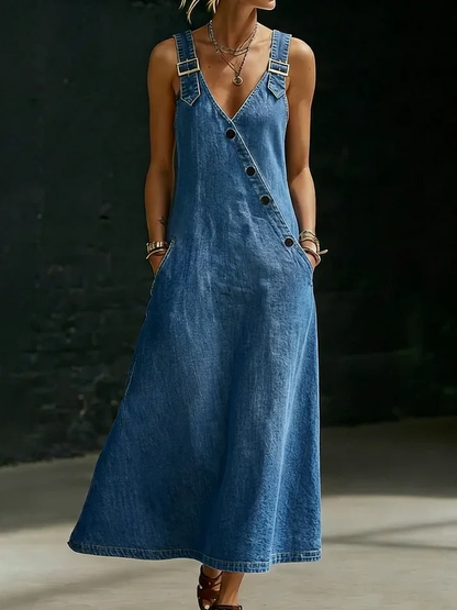 VERA | Vestido Vaquero Largo de Tirantes con Botones