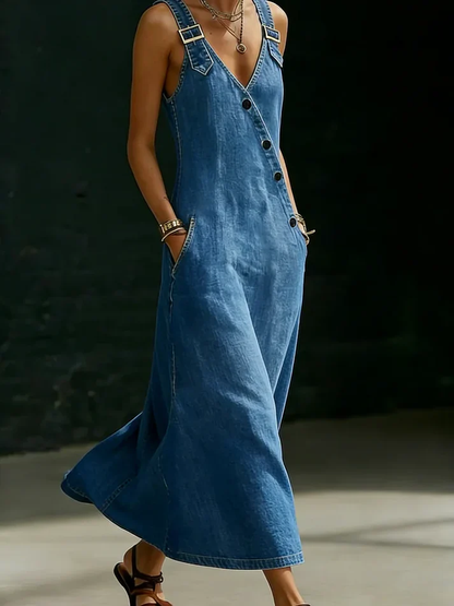VERA | Vestido Vaquero Largo de Tirantes con Botones